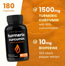 Turmeric Curcumin With Black Pepper Extract 1500Mg | 95% Curcuminoids Extra Strength Turmeric Supplement For Joint Health, Brain, Heart & Immune Support | Vegan & Non-Gmo | 180 Turmeric Capsules