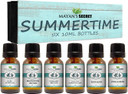Premium Grade Fragrance Oil-Summer Time- Gift Set 6/10Ml For Diffuser, Body Oil, Skin & Hair, Massage, Baby Powder, Beachwood Vetiver, Bora Bora, Summer Breeze, Toasted Marshmallows, Vanilla Bean