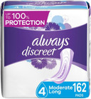 Always Discreet Adult Moderate Long Incontinence Pads, Up To 100% Leak-Free Protection 54 Count X 3 Pack (162 Count Total)