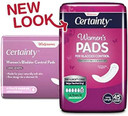 Walgreens Certainty Women's Bladder Control Pads Long Length Made for Your Naturally Soft Skin Thin Design for a Discreet fit 45 Pads