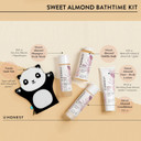 The Honest Company Sweet Almond Bathtime Essentials Bundle | Shampoo + Body Wash, Conditioner, Face + Body Lotion, Bubble Bath, Panda Bath Mitt | Naturally Derived, Tear-Free, Hypoallergenic