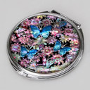 Mother Of Pearl Design 2-Sided 2X/1X Magnification Compact Mirror, Pocket Travel Makeup Mirror, Small Metal Portable Handheld Cosmetic Mirror For Purses, Gift For Mom Women (Blue Butterfly Flower)Blue Butterfly Flower