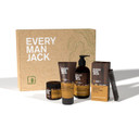 Every Man Jack Mens Sandalwood Beard Set - Five Full-Sized Grooming Essentials For a Complete Routine - Beard + Face Wash, Beard + Face Lotion, Hydrating Beard Oil, Beard Butter, and Beard Comb