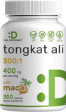 Tongkat Ali Extract 300:1 400Mg & Maca Root 400Mg | 300 Capsules, Ultra Strength Longjack (Eurycoma Longifolia) + Peru Maca  Non-Gmo, Herbal Supplement For Men Health, Performance, & Energy