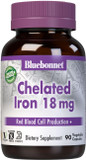 Bluebonnet Nutrition Chelated Iron 18 Mg - Non-Constipating Iron - Soy-Free, Gluten-Free, Non-Gmo, Kosher Certified, Dairy-Free, Vegan - 90 Vegetable Capsules, 90 Servings