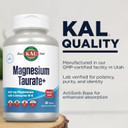 Kal Magnesium Taurate 400Mg Plus Coenzyme Vitamin B6, Chelated Magnesium Supplement, Healthy Muscle Function, Nerve And Heart Health Support, Gluten Free, Vegan, 60-Day Guarantee, 45 Serv, 90 Tablets