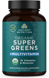 Ancient Nutrition Organic Supergreens And Multivitamin Tablets With Probiotics, Made From Real Fruits, Vegetables And Herbs, For Digestive, Detoxification And Energy Support, 90 Count