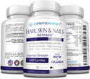 Approved Science Hair, Skin And Nails - Advanced Strengthening And Support - Vitamin B Complex, Biotin, Collagen, Silica, Bioperine - 180 Capsules - 3 Month Supply