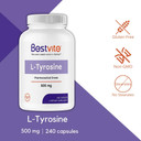 Bestvite L-Tyrosine 500Mg (240 Capsules) - No Stearates - Non Gmo - Gluten Free