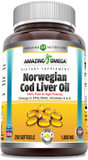 Amazing Omega Norwegian Cod Liver Oil 1000 Mg 250 Softgels | Lemon Flavor