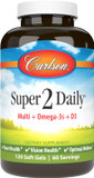 Carlson - Super-2-Daily, Multi + Omega-3S + Lutein + D3, Vitamins A C D E Plus Norwegian Fish Oil, Fish Oil Multivitamin, Vitamins & Minerals, Multivitamin With Lutein, 120 Softgels