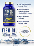 Fish Oil 3000Mg | 900Mg Omega 3 | 200 Softgels | Lemon Flavor | Non-Gmo And Gluten Free Supplement