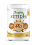 Orgain Organic Simple Vegan Protein Powder, Peanut Butter - 20g Plant Based Protein, Made with Fewer Ingredients, No Stevia or Artificial Sweeteners, Gluten Free, Dairy Free, Soy Free - 1.25lb1.25 Pound