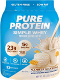 Pure Protein Simple Whey Powder, High Protein, Low Sugar, Gluten Free, French Vanilla, 1.6 Lbs