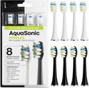 AquaSonic Duo PRO 8-Pack Replacement Brush Heads - Upgraded Proflex Brush Heads for Improved Plaque Removal - Genuine AquaSonic