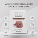 Olivia Care Pink Clay Bar Soap 100% Natural, Vegan & Organic - For Face & Body -Detoxify, Exfoliate, Hydrate, Moisturize & Deep Clean - Leave Skin Soft & Silky - Sustainable Palm Oil - 8 Oz