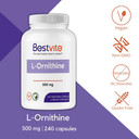 Bestvite L-Ornithine 500Mg (240 Vegetarian Capsules) - No Stearates - No Fillers - Vegan - Non Gmo - Gluten Free