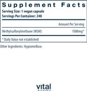 Vital Nutrients - Msm - Natural Form Of Organic Sulfur - 240 Vegetarian Capsules Per Bottle - 1000 Mg