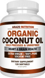 Arazo Nutrition Organic Coconut Oil 2000 Mg - 100% Extra Virgin Unrefined Cold Pressed For Weight Support, Skin, Hair, Nails - 120 Softgel Capsules