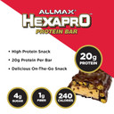 Allmax Hexapro Protein Bar, Chocolate Chip Cookie Dough - Pack Of 12 - High-Protein Energy Snack - 20 G Of Protein Per Bar - With Whey Protein Isolate