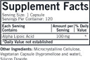 Kirkman Alpha Lipoic Acid 100 Mg - Hypoallergenic | 120 Vegetarian Capsules