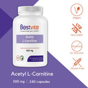 BESTVITE Acetyl L-Carnitine 500mg (240 Vegetarian Capsules) - No Stearates - Vegan - Non GMO - Gluten Free240 Count (Pack of 1)