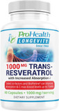 Prohealth 1,000 Mg Trans-Resveratrol. 99.5% Pure, 15X Better Absorption From 420Mg Polyphenol Complex (Quercetin, Red Wine & Green Tea Extracts, Bioperine) (60 X 500Mg Capsules = 30 X 1000Mg Servings)60 Count (Pack Of 1)