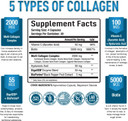 Premium Multi Collagen Peptides (Types I, Ii, Ii, V, X) - Collagen Pills For Skin Care, Hair Growth, Nails & Joints - Vitamin C, Hyaluronic Acid, Biotin, Gluten Free - 120 Collagen Capsules