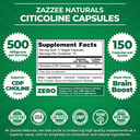 Zazzee Extra Strength Citicoline, 500 Mg Per Serving, 150 Vegan Capsules, 75 Day Supply, Superior Cdp Choline Form, 100% Vegetarian, All-Natural, Pharmaceutical Grade And Non-Gmo