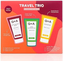 Q+A Travel Trio Body Care Giftset, containing a Hyaluronic Acid Body Wash, AHA Exfoliator Body Scrub, and a Ceramide Body Lotion, each item 50ml