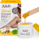 Nad's 100% Natural Sugar Wax Kit, Vegan, Hypoallergenic, No-heat Formula Waxing Sugar Paste, Includes 6 Wooden Spatulas, 10 Reusable 100% Cotton Strips, 1 Pre-wax Cleansing Soap & Sugar Wax 170g