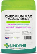 Lindens Chromium Max 1000mcg Picolinate - 120 Tablets | Detox, Metabolism, Blood Glucose, | Mega Potency (2500% NRV) | 4 Months Supply, UK Manufacturer, Letterbox Friendly, Vegan Lindens Chromium Max 1000mcg Picolinate - 120 Tablets | Detox, Metabolism, Blood Glucose, | Mega Potency (2500% NRV) | 4 Months Supply, UK Manufacturer, Letterbox Friendly, Vegan