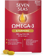 Seven Seas Omega-3 Fish Oil Turmeric, With 500 mg Fish Oil + 300 mg Omega-3, 60 High Strength Tablets With Vitamin D & 250 mg EPA & DHA, Whole Body Health+, Duo Pack: 30 Capsules + 30 Tablets Seven Seas Omega-3 Fish Oil Turmeric, With 500 mg Fish Oil + 300 mg Omega-3, 60 High Strength Tablets With Vitamin D & 250 mg EPA & DHA, Whole Body Health+, Duo Pack: 30 Capsules + 30 Tablets