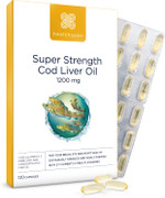 Healthspan Super Strength Cod Liver Oil 1,200mg (120 Capsules) | Supports Heart, Brain & Eye Health | Added Vitamin A, D3 and Calcium | Rich in Omega-3 Fatty Acids DHA & EPA | Sustainably Sourced