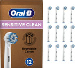 Oral-B Sensitive Clean Electric Toothbrush Head with Clean & Care Technology, Extra Soft Bristles for Gentle Plaque Removal, Pack of 12 Toothbrush Heads, Suitable for Mailbox, White