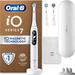 Oral-B iO7 Electric Toothbrushes For Adults, Christmas Gifts For Women / Him, App Connected Handle, 3 Toothbrush Heads, Travel Case & Toothbrush Head Holder, 5 Modes with Teeth Whitening, White