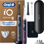 Oral-B iO8 2x Electric Toothbrushes For Adults, Christmas Gifts For Women / Him, App Connected Handles, 4 Toothbrush Heads, 1 Travel Case & Toothbrush Head Holder, 6 Modes, 2 Pin UK Plug, Black/Violet