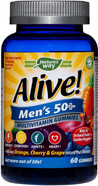 Alive! Men's 50+ Multivitamin Gummies, A Unique Dried Blend of 26 Fruits and Vegetables, Specially Formulated for Men Over Fifty, Suitable for Vegetarians - 60 Gummies Alive! Men's 50+ Multivitamin Gummies, A Unique Dried Blend of 26 Fruits and Vegetables, Specially Formulated for Men Over Fifty, Suitable for Vegetarians - 60 Gummies