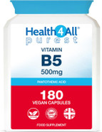 Vitamin B5 Pantothenic Acid 500mg 180 Capsules (V) (not Tablets) Purest: No Additives, Vegan. Made in The UK by Health4All Vitamin B5 Pantothenic Acid 500mg 180 Capsules (V) (not Tablets) Purest: No Additives, Vegan. Made in The UK by Health4All