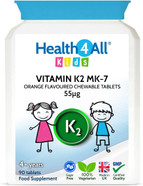 Health4All Kids Vitamin K2 MK-7 55mcg Chewable 90 Tablets (V) Sugar Free Supplement for Children. Natural Orange Flavour