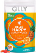 Olly Hello Happy Gummy Worms, Mood Balance Support, Vitamin D, Saffron, Adult Chewable Supplement, Tropical Zing - 90 Count90 Count (Pack Of 1)
