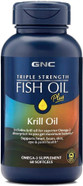 GNC Triple Strength Fish Oil Plus Krill Oil | Includes Krill Oil for Superior Omega-3 Absorption, Supports Heart, Brain, Skin, Eye, and Joint Health | 60 Softgels