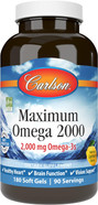 Carlson - Maximum Omega 2000, 2000 mg Omega-3 Fatty Acids Including EPA and DHA, Wild-Caught, Norwegian Fish Oil Supplement, Sustainably Sourced Fish Oil Capsules, Lemon, 180 Softgels180 Count (Pack of 1)