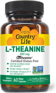 Country Life L-Theanine, 200mg Suntheanine L-Theanine, 60 Vegan Capsules, Certified Gluten Free, Certified Vegan, Certified Halal