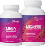 Microbiome Labs Megasporebiotic (60 Capsules) + Megapre (180 Capsules) Probiotic Prebiotic Bundle - Spore-Based Probiotic With Prebiotic Fiber Supplement