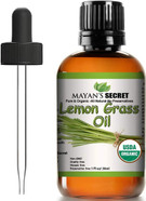 USDA Certified Organic Lemongrass Essential Oil (100% Pure & Natural - UNDILUTED) 1oz Amber Glass Bottle