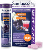 Sambucol Black Elderberry Tablets with Vitamin C & Zinc - Immune Support Supplement, Black Elderberry with Zinc and Vitamin C Effervescent Tablets, High Antioxidants, Drink Fizzies - 15 Tablets