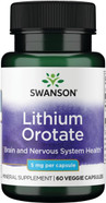 Swanson Lithium Orotate Antioxidant Mood Emotional Wellness Behavior Memory Support Supplement 5 mg 60 Veggie Capsules (Elemental Lithium)