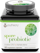 Youtheory Spore Probiotic For Digestive Health, Gluten Free, Dairy Free, Soy Free Probiotics For Women And Men, No Refrigeration Required, 60 Capsules