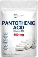 Micro Ingredients Pantothenic Acid Vitamin B5 Supplement, Vitamin B5 500Mg Per Count, 365 Capsules (1 Year Supply), B-Complex Vitamin, Support Energy Production And Nervous System, Non-Gmo